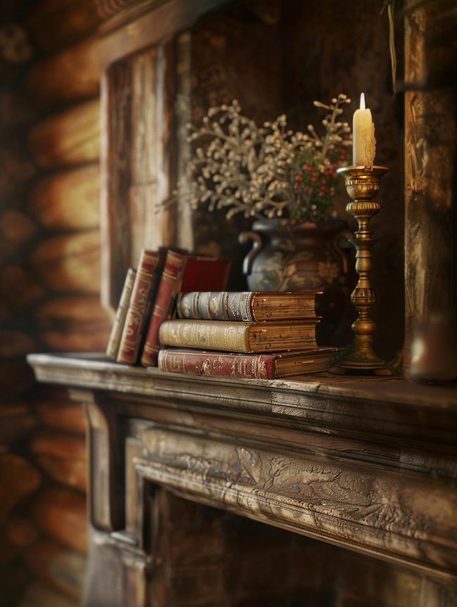 Weathered Book Stacks With Pure Accents