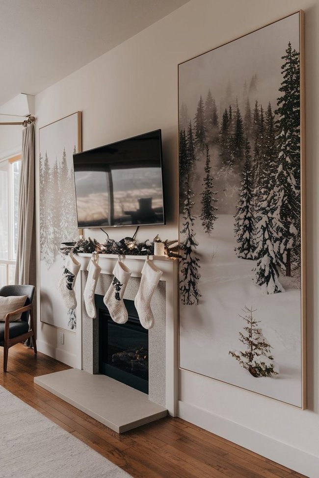 Snowy Forest Art Above Fireplace