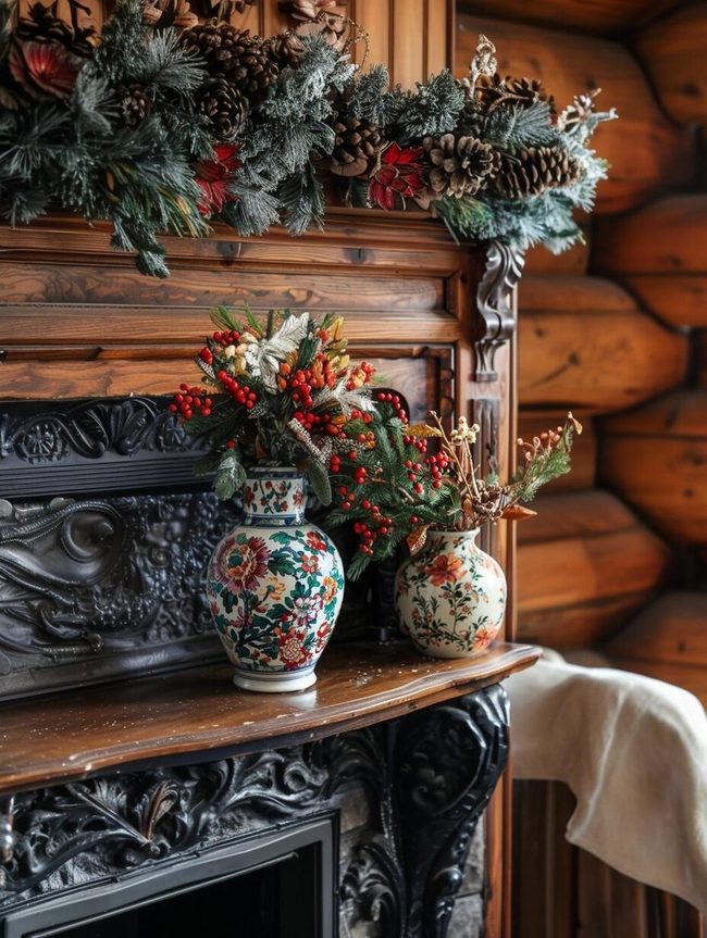 Woven Baskets Soften Fireplace Surrounds
