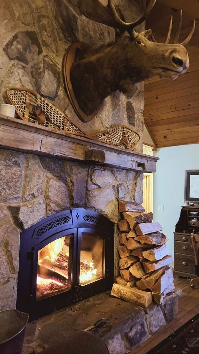 Stone Fireplace With Mounted Moose