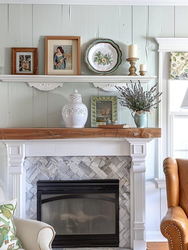 Driftwood And Shells Fireplace Mantel