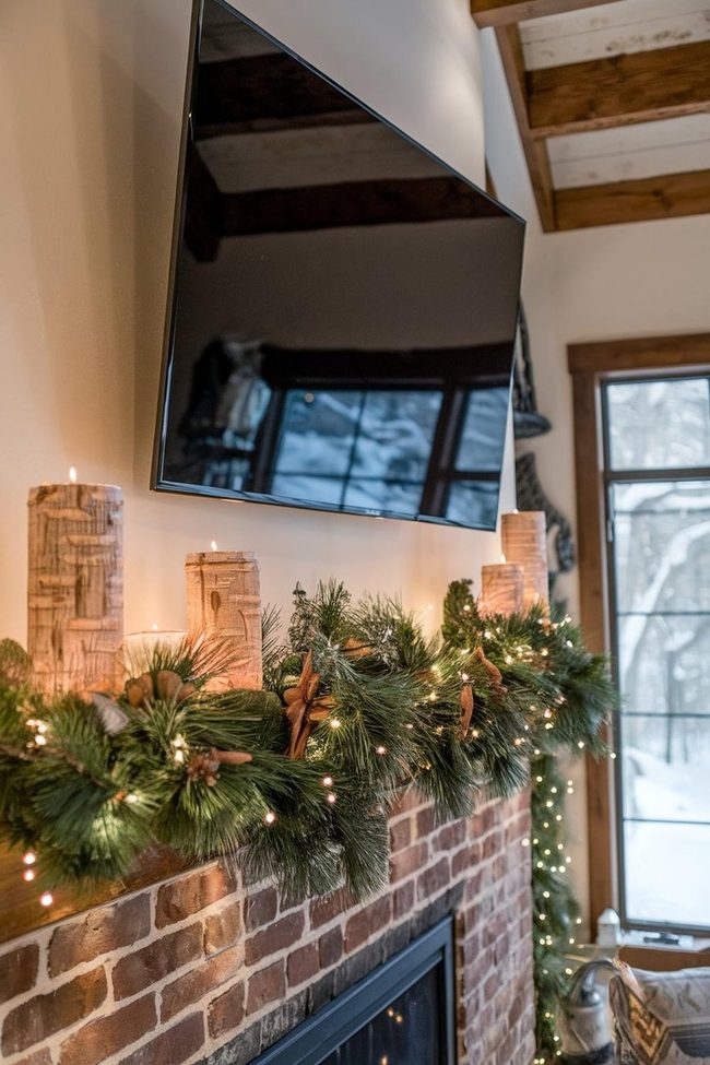 Pine Garland White Lights Brick
