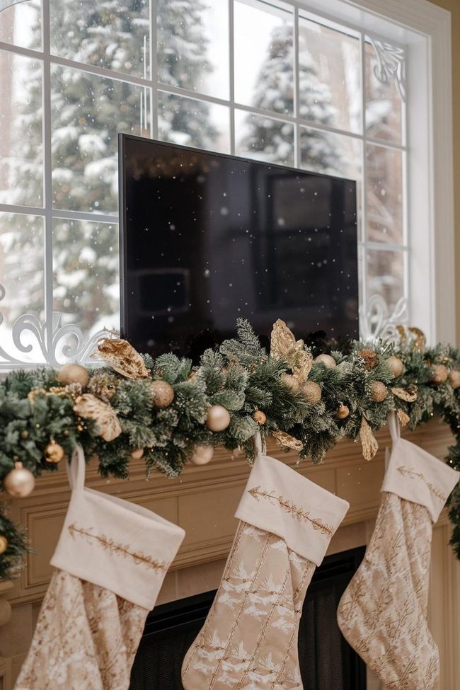 Gold Mantle with Snowy Window Views