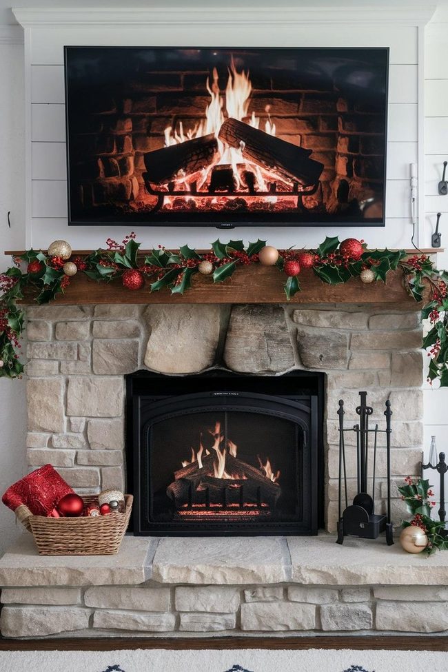 Stone Hearth Red Garland Display