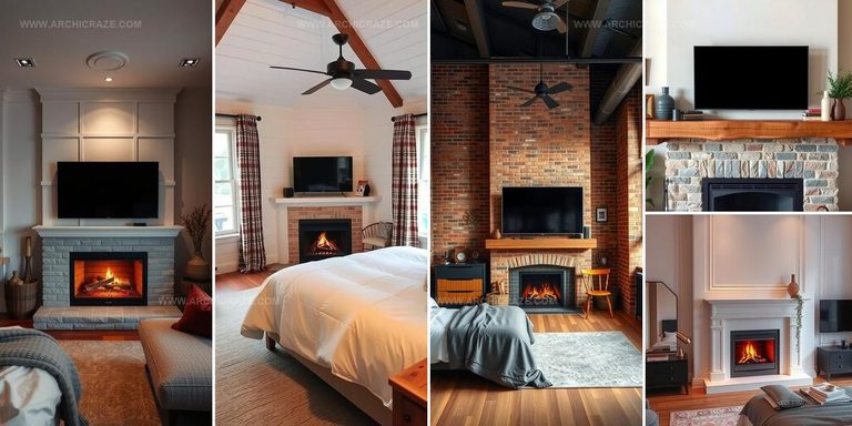 7600356 Cozy Bedroom Fireplace Idea With TV Integration