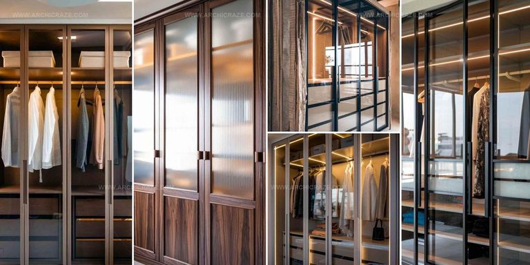4447041 5-Door Wooden Swing Wardrobe Design With Glass
