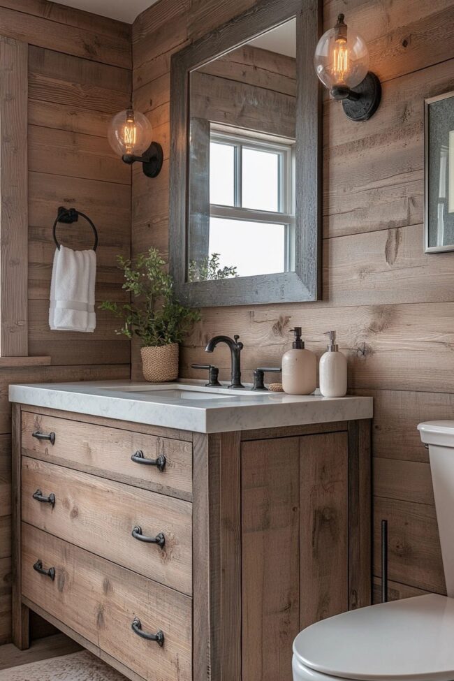 Serene Wooded Restroom