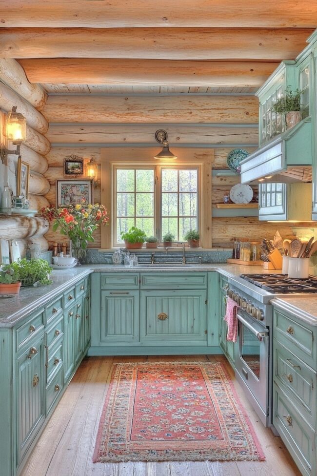 Charming Rustic Log Kitchen