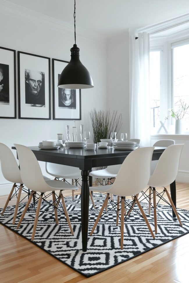 Timeless Black and White Dining Arrangement