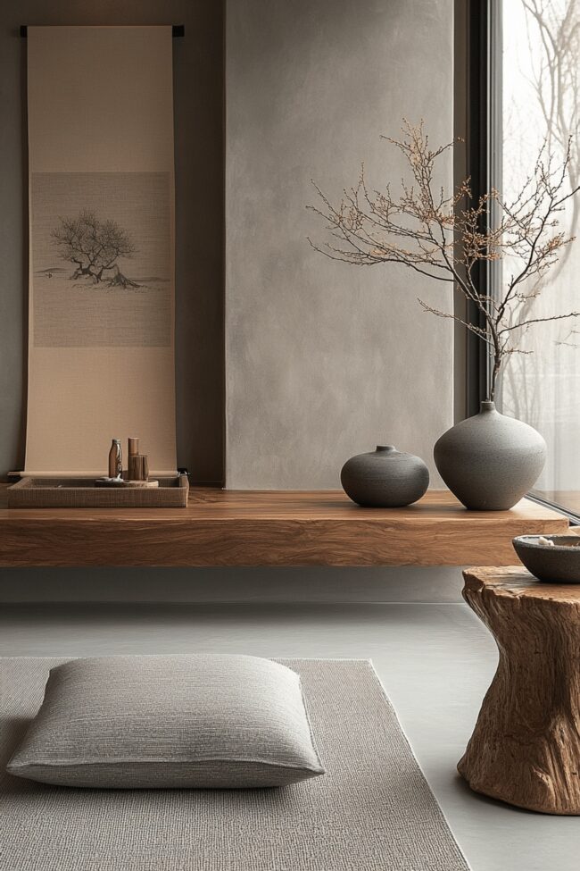 Peaceful Grey Japandi Meditation Room