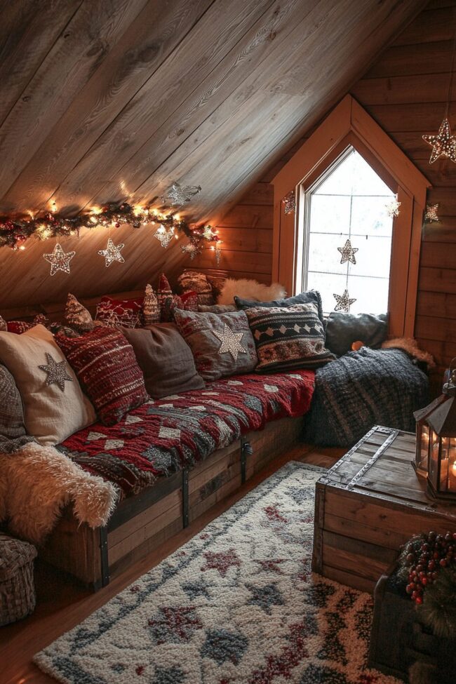Rustic Christmas Atmosphere in Attic Space