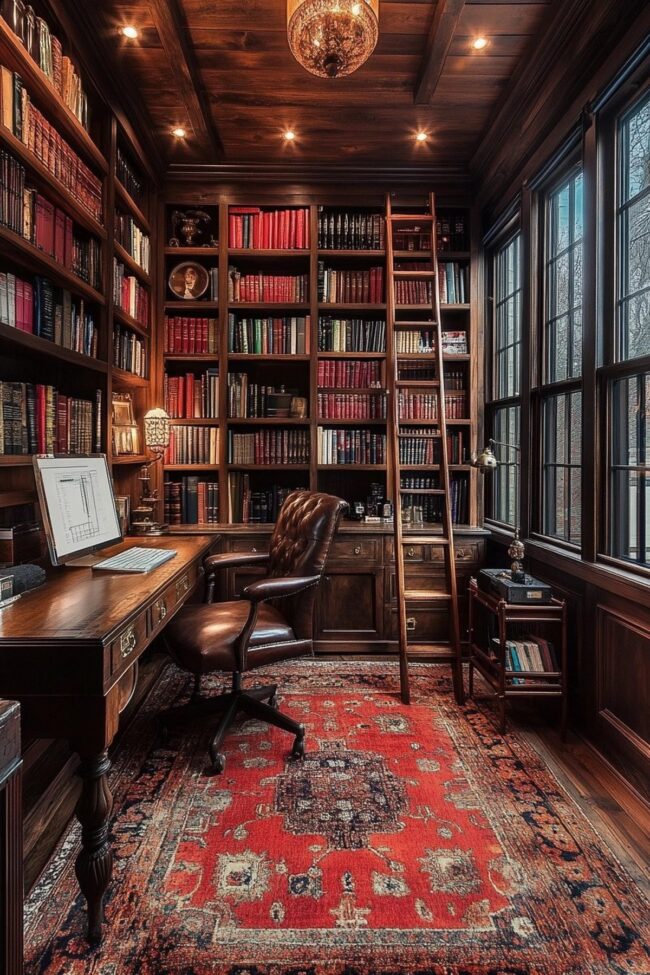Office with Library Wall Design